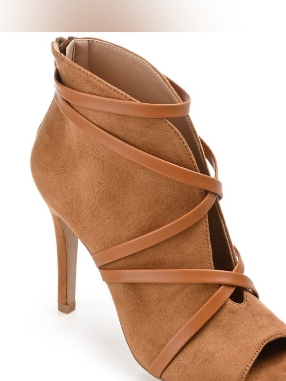Journee Collection Samara Heel Zip Peep Toe Stiletto Booties in Cognac 7 Wide
